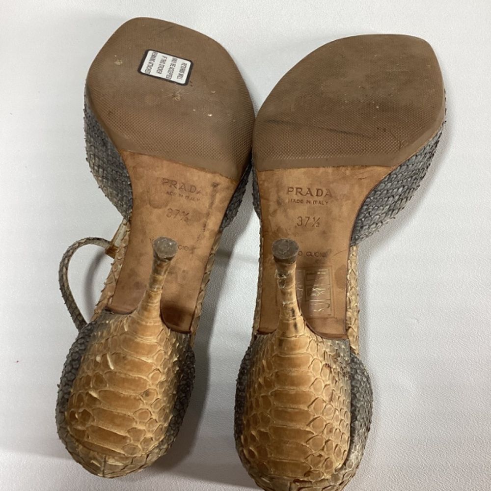 Prada Brown Tan Snakeskin T-Strap Heels - Picture 9 of 15
